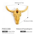 Bohemian gold stainless steel bull skull pendant with tiger eye stone accent - Bull Skull Tiger Eye Style (PJ93139B)