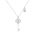 Elegant silver lock and key pendant necklace with sparkling pavé cubic zirconia accents - Silver (N1965-WG)