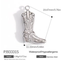 Pendaglio stivale da cowboy in acciaio argento con trame incise e pietre brillanti - Stivale da Cowboy d'Argento (PJ93331S)