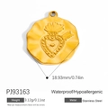 Golden stainless steel heart pendant with sunburst engraving and 18.93mm diameter - Heart and Arrow Disc Style (PJ93163)