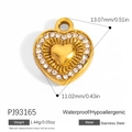 Golden stainless steel heart pendant with rhinestones, 13mm size, hypoallergenic charm - Embossed Peach Heart Rhinestone Style (PJ93165)