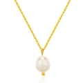 Elegante goldene Halskette mit weißem Perlenanhänger auf einer minimalistischen Gliederkette - Gold (Unregelmäßige Perle)