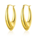 Polished golden teardrop hoop earrings with lever-back closure on a white background - Large Waterdrop Style (E907-GO) / Gold