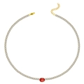 Detail van de tennis-halsketting met gouden ketting, zirkoon en rode ovale middensteen - Ovale Groene Edelsteen Stijl (N2055-GO-G)