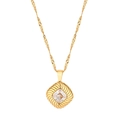 Elegante gouden vierkante geribbelde knop ketting met een fonkelende zirkoon hanger - 螺纹正方形款(N1584-GO)