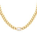 Elegante gouden ketting met vierkante zirkoon hanger aan een robuuste cubaanse schakel - 粗链罗纹款(N1581-GO)