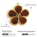 Ciondolo a fiore marrone in acciaio inossidabile placcato oro 18k con misure - Stile Fiore Ambra (PJ93310A)