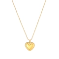 Close-up of golden heart pendant with beaded edges on a delicate ball chain necklace - Three-Dimensional Vintage Heart Style (N2421-GO)