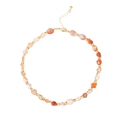Detail of natural agate stone necklace with gold spacers and adjustable chain closure - Orange Red Stone Style (N2369-GO-R)