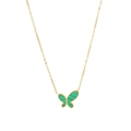 Elegant gold titanium necklace featuring a green malachite butterfly pendant with bead edges - Malachite Texture Butterfly Style (N2423-GO)