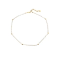 Bohemian colorful beaded necklace with shell beads and gold accents on white background - White (N2340-GO-W)