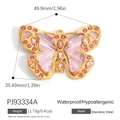 Pendente a farfalla rosa in acciaio inossidabile placcato oro 18k con pietre - Farfalla Grande con Motivo Rosa (PJ93334A)