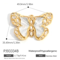 Ciondolo a farfalla vintage in acciaio inossidabile placcato oro 18k con perle - Farfalla Grande con Motivo Bianco (PJ93334B)