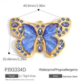 Ciondolo a farfalla dorato in acciaio inossidabile con cristalli blu, 49.9x35.49mm - Farfalla Grande con Motivo Blu (PJ93334D)