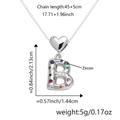 Silver-tone heart necklace with letter B pendant and colorful zircon stones - Pendant Only (Without Chain) / Silver B