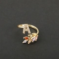 Adjustable 18k gold plated ring with letter A and multi-color zircon marquise gems - Letter A / Gold