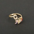 Gold plated open ring featuring a crystal letter C and vibrant multi-color zircon stones - Letter C / Gold