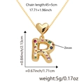 Collana cuore d'oro con ciondolo lettera R in zirconi colorati e misure dettagliate - Solo Ciondolo (Senza Catena) / Oro R