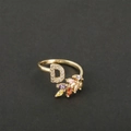 Adjustable 18k gold plated ring with multicolor zircon leaves and letter D accent - Letter D / Gold
