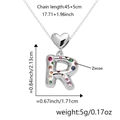Collana argento lettera R con zirconi colorati, misura 45+5cm, peso circa 5g - Solo Ciondolo (Senza Catena) / Argento R