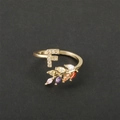 Adjustable 18k gold plated ring with letter F and colorful marquise zircon leaves - Letter F / Gold