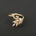 Gold plated open ring featuring a sparkling zircon letter G and colorful marquise gems - Letter G / Gold