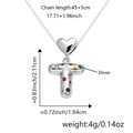 Ciondolo a lettera T d'argento con zirconi colorati, chiusura a cuore e guida alle misure - Solo Ciondolo (Senza Catena) / Argento T