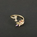 18k gold plated open ring with colorful zircon stones and letter I design - Letter I / Gold