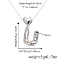 Pendente lettera U argento con zirconi colorati e catena regolabile da 45+5cm - Solo Ciondolo (Senza Catena) / Argento U