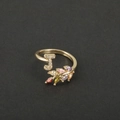 18k gold plated adjustable ring featuring letter J and colorful marquise gemstones - Letter J / Gold