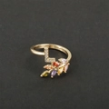 18k gold plated adjustable ring with zircon letter L and colorful marquise stones - Letter L / Gold