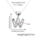 Ciondolo a cuore con lettera W in zirconi colorati e catena argento da 45+5 cm - Solo Ciondolo (Senza Catena) / Argento W