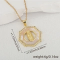 Gold Virgin Mary pendant with cubic zirconia and dimensions of 2.87cm by 2.60cm - Double Layer Hexagonal Virgin Mary Relief Style (E) / Pendant + Lip Chain
