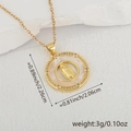 Detailed view of gold religious pendant featuring a Virgin Mary cameo and zircon inlay - Oval Nested Round Virgin Mary Style (F) / Pendant + Lip Chain
