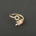 18k gold plated adjustable ring with leaf-shaped colorful cubic zirconia stones - Letter O / Gold