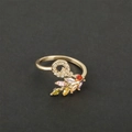 Gold-plated adjustable ring featuring letter Q and colorful zircon leaf design - Letter Q / Gold