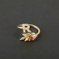 Gold-plated open ring with letter R and colorful marquise-shaped zircon accents - Letter R / Gold