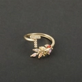 18k gold plated open ring with crystal letter T and multicolored zircon stones - Letter T / Gold