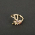 18k gold plated open ring featuring a U-shape design with multi-color zircon stones - Letter U / Gold