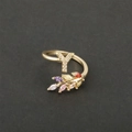 18k gold plated open ring with colorful zircon letter Y and wheat leaf design - Letter Y / Gold