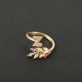 18k gold plated adjustable ring with zircon letter Z and colorful leaf pattern - Letter Z / Gold