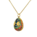 Russian egg pendant necklace with yellow flower enamel and gold-plated chain - Black Multicolor (Style A) / Stainless Steel O-Chain