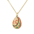 Russian style light pink enamel egg pendant necklace with red flower and gold chain - Pink Base Red Flower (Style C) / Stainless Steel O-Chain