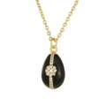 Vintage gold plated necklace featuring a black enamel egg pendant with zircon stones - Pendant Only (Without Chain) / Black