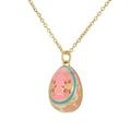 Elegant gold necklace with pink and light blue Russian style egg pendant floral details - Blue Pink White Flower (Style B) / Stainless Steel O-Chain