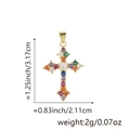 Gold cross pendant featuring vibrant multi-colored zircons with size dimension markings - Colorful Pave Rhinestone Cross (Style V)