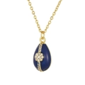 Gold-plated egg pendant necklace featuring deep blue enamel finish and cubic zirconia - Pendant Only (Without Chain) / Blue