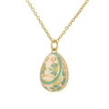 Artistic egg-shaped enamel pendant necklace with light pink and blue floral patterns - Pink Base Blue Flower (Style D) / Stainless Steel O-Chain