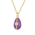 Purple enamel Easter egg pendant necklace with gold band and sparkling zircon flower - Purple