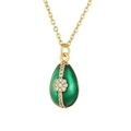 Green enamel egg pendant necklace with gold plating and sparkling zircon cross design - Green
